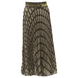 Fendi-Fendi Roma Amor graphic print pleated silk skirt-Brown
