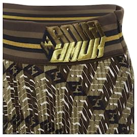 Fendi-Fendi Roma Amor graphic print pleated silk skirt-Brown
