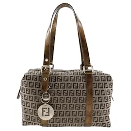 Fendi-Fendi Nylon Canvas Zucca Mini Boston Shoulder Bag-Metallic,Bronze