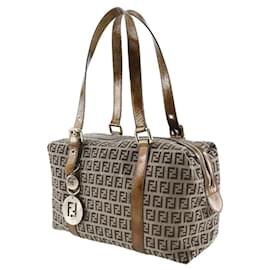 Fendi-Fendi Nylon Canvas Zucca Mini Boston Shoulder Bag-Metallic,Bronze