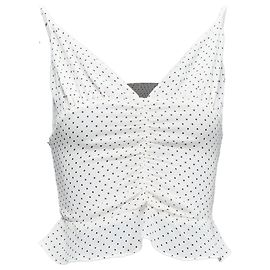 Camiseta retro com babados e estampa de bolinhas da Reformation Branco