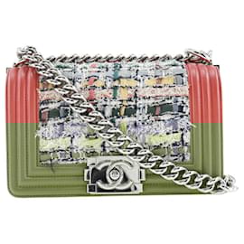 Chanel-Chanel Boy Tweed Calf Chain Shoulder Bag-Red