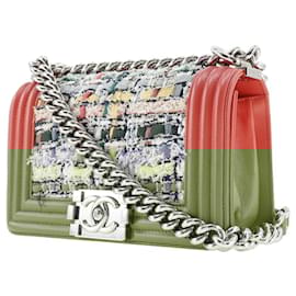 Chanel-Chanel Boy Tweed Calf Chain Shoulder Bag-Red