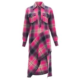 Wollkleid mit Karomuster und schrägem Saum von Dries Van Noten Pink