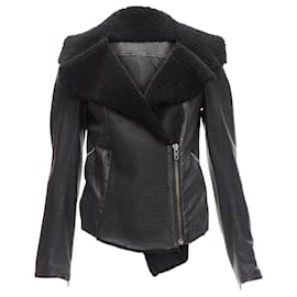 Autre Marque-All Saints Nene sheepskin leather shearling lined biker jacket-Black