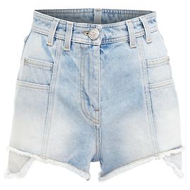 Pantalones cortos cargo de paneles de algodón denim lavado Balmain Azul