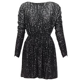Vestido mini cropped em sequins degradê prateado Saint Laurent Preto