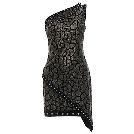 Abito in velluto impreziosito con perline chiodate argentate di Balmain Olivier Rousteing Nero