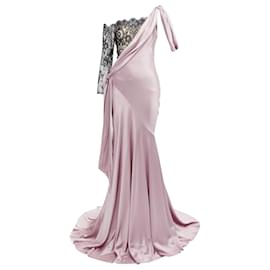 Alexander Mcqueen-Alexander McQueen lace one shoulder bias gown dress-Purple