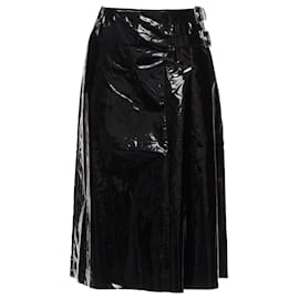 Gucci-Gucci coated cotton vinyl buckle punk kilt pleated skirt-Black