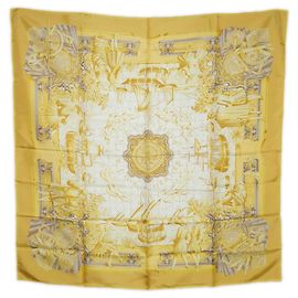 Hermès Hermes Silk Scarf Carré 90 Gold Golden Metallic