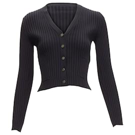 Chanel-Chanel CC logo button ribbed cropped cardigan-Black