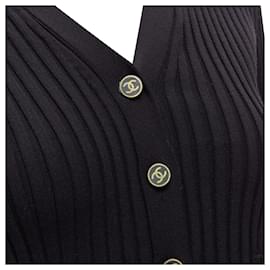 Chanel-Chanel CC logo button ribbed cropped cardigan-Black
