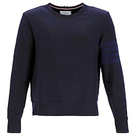 Thom Browne- Thom Browne 4-Bar Sweatshirt in Navy Blue Cotton-Blue,Navy blue
