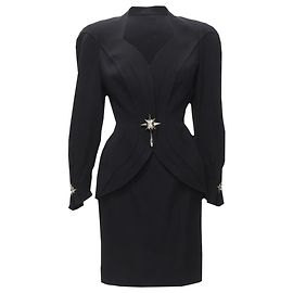 Blazer de poder com colar curvado da era espacial e botão estrela Thierry Mugler Preto