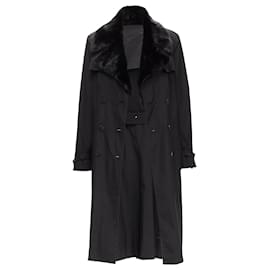 Fendi-Fendi fur collar silk trench coat-Black