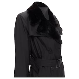 Fendi-Fendi fur collar silk trench coat-Black