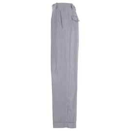 Giorgio Armani- Giorgio Armani Double-Buttoned Straight-Leg Trousers in Grey Cupro-Grey