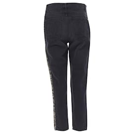 Chanel-Chanel washed denim braided tweed trim CC pocket cropped jeans-Black