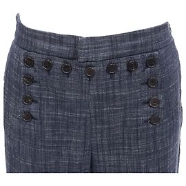 Calça larga em mistura de algodão e linho com botões de marinheiro Christian Dior Azul