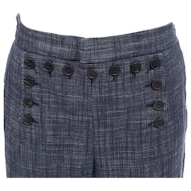Dior-Christian Dior cotton linen blend sailor button wide leg pants-Blue