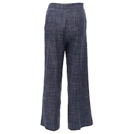 Dior-Christian Dior cotton linen blend sailor button wide leg pants-Blue