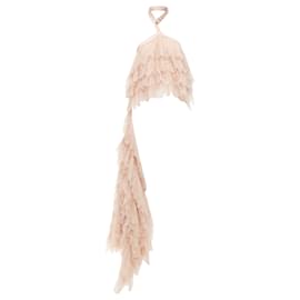 Alexander Mcqueen-Alexander McQueen lace leather cascade drape ruffle top-Pink