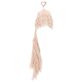 Top de renda de couro com drapeado em cascata e babados Alexander McQueen Rosa