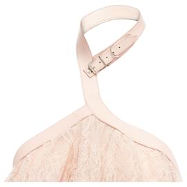 Alexander Mcqueen-Alexander McQueen lace leather cascade drape ruffle top-Pink