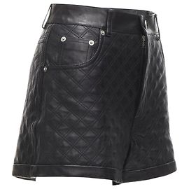 Shorts de cintura alta em couro de cordeiro acolchoado Saint Laurent Preto