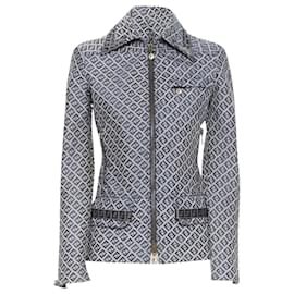 Fendi-Fendi monogram transparent rubber trimming zip biker jacket-Blue