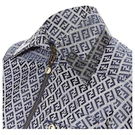 Fendi-Fendi monogram transparent rubber trimming zip biker jacket-Blue
