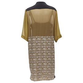 Vestido tipo shift con bordado de grúa oriental de Dries Van Noten Dorado Metálico
