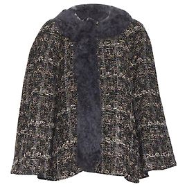 Capa poncho de lã tweed com forro de pelagem shearling da Dolce & Gabbana Marrom