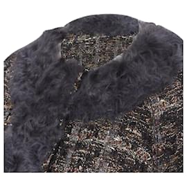 Dolce & Gabbana-Dolce & Gabbana wool tweed shearling fur trimmed cape poncho jacket-Brown