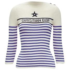 Dior-Christian Dior Mariniere sailor stripe logo ribbed top-Brown,Beige