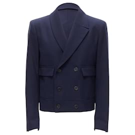 Fendi-Fendi asymmetric double breasted cropped blazer-Blue,Navy blue