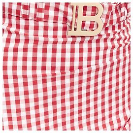 Saia de cottage com babados em gingham e fivela logo B da Balmain Vermelho