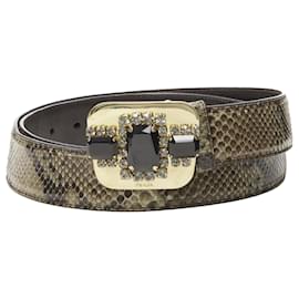 Cintura in pelle con fibbia in cristallo e strass Prada Verde