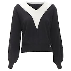 Chanel-Chanel wool cable knit varsity collar CC charm sweater-Black