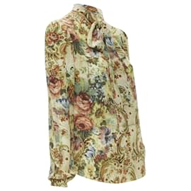 Dolce & Gabbana-Dolce & Gabbana silk tapestry floral print tie neck blouse-Multiple colors