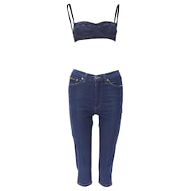 Dolce & Gabbana-Dolce & Gabbana denim overstitch bralette knit jeans-Blue