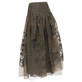 Dior-Christian Dior linen silk leaf pattern faille full skirt-Golden,Metallic