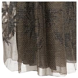 Dior-Christian Dior linen silk leaf pattern faille full skirt-Golden,Metallic
