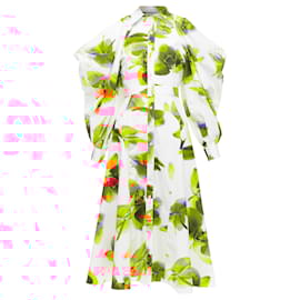 Alexander Mcqueen-Alexander McQueen Solarised Orchid floral slash shoulder dress-White