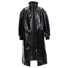 Miu Miu Vinyl Bomberjacke mit hohem Kragen, Puffärmeln und Gürtel Schwarz