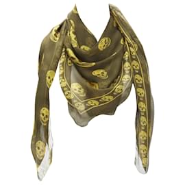 Alexander Mcqueen-Alexander McQueen skeleton skull silk scarf-Green,Khaki