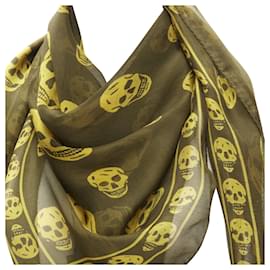 Alexander Mcqueen-Alexander McQueen skeleton skull silk scarf-Green,Khaki