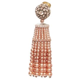 Brincos de clipe com tassel de pérolas de cristal Oscar De La Renta Laranja