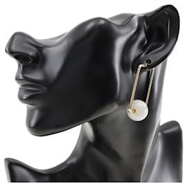 Céline-Celine Gold Plated Square Hoop Earrings with Faux Pearls-Golden,Metallic